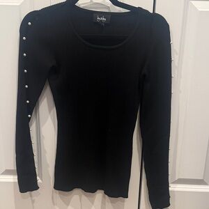 by & by Black Long Sleeve Top with Pearl Accents